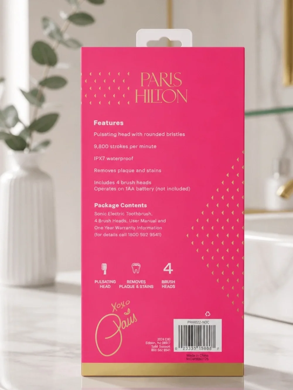 Paris Hilton Pink Toothbrush Set with 4 Brush Heads